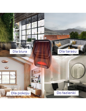 Przenośny grzejnik elektryczny z kominkiem LED| Pilot w zestawie