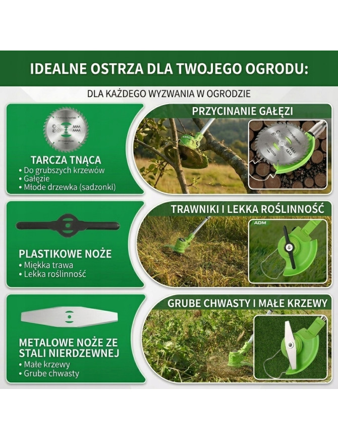 Kosiarka/ Podkaszarka Bezprzewodowa ADM do trawy 2x akumulatory 21V